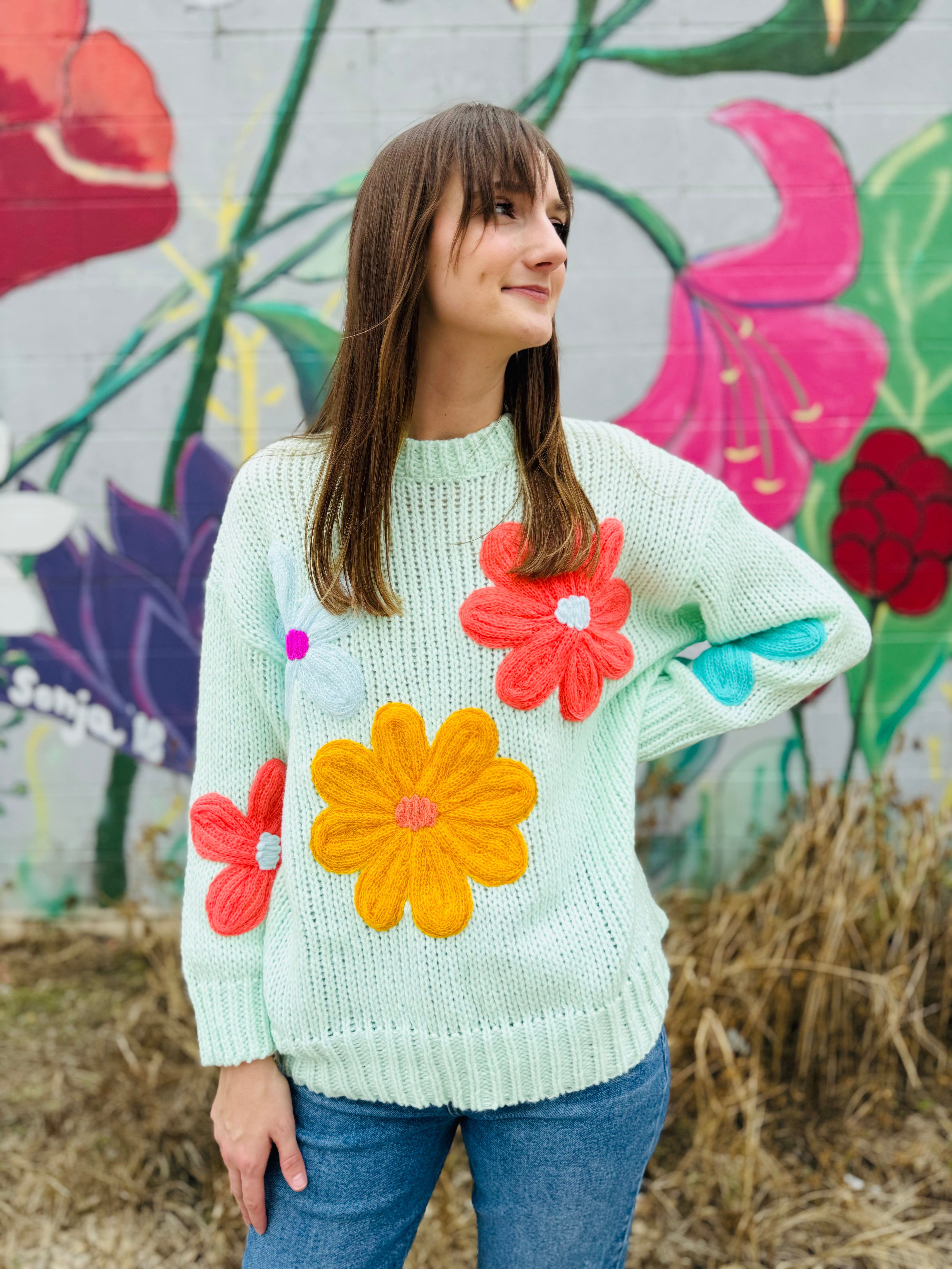 トップス Flower knit setup Fun Flower Sweater – Blacktop Boutique